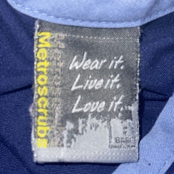 Metro Scrubs Navy Blue V-Neck Scrub Set With Light Blue Trim & Drawstring Pants - Picture 2 of 15